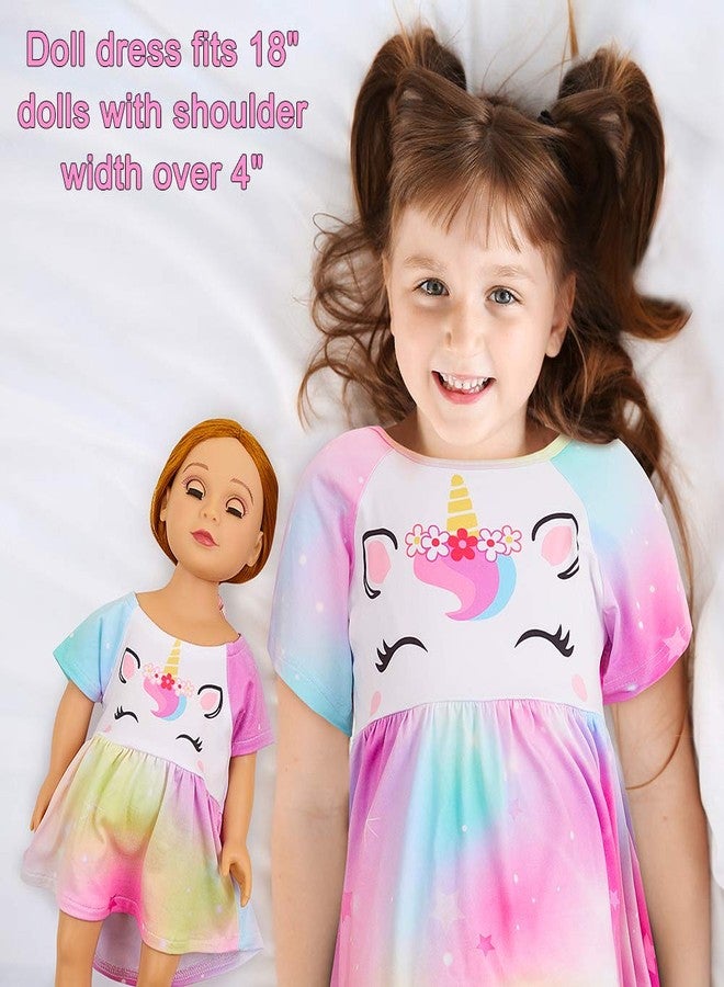 Play Tailor Doll and Girl Matching Nightgown Unicorn Outfit Pajamas Night Dress for Girls and 18" Dolls Clothes (Doll Not Included), 6-7 Years, Colorful Purple - Image 3